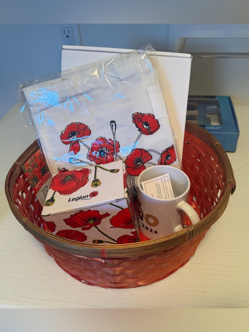 Red Poppy remembrance legion Gift Basket with Red Accents